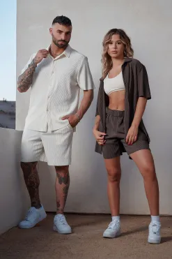 Shorts<Youngla 148 Pleated Festival Shorts Black|Chocolate|Cream|Light Blue