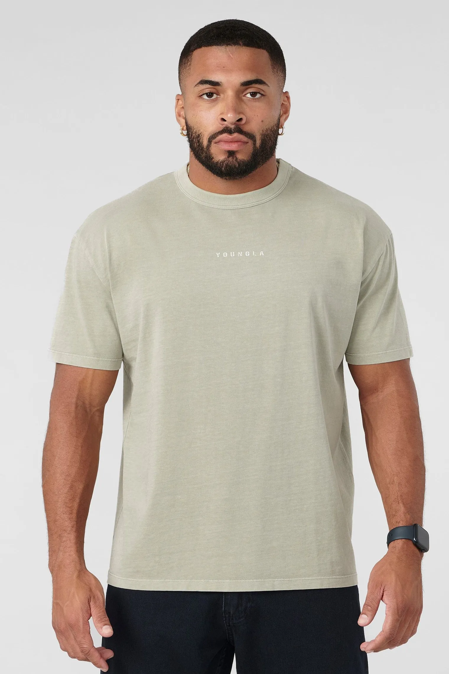 Shirts<Youngla 472-Mellow Logo Tees Black Wash|Cream Wash|Coal Wash|Dusty Pink Wash