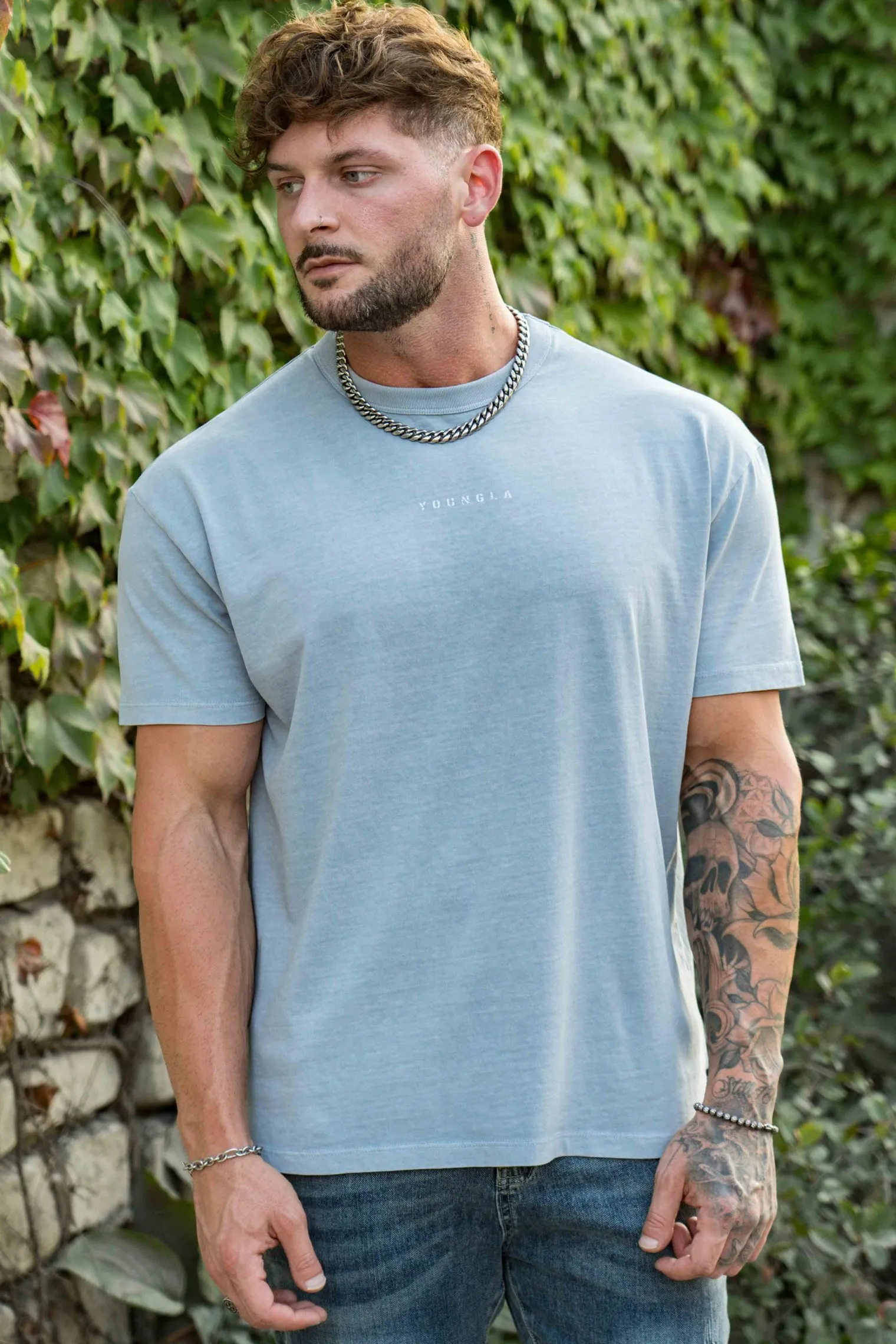 Shirts<Youngla 472-Mellow Logo Tees Black Wash|Cream Wash|Coal Wash|Dusty Pink Wash