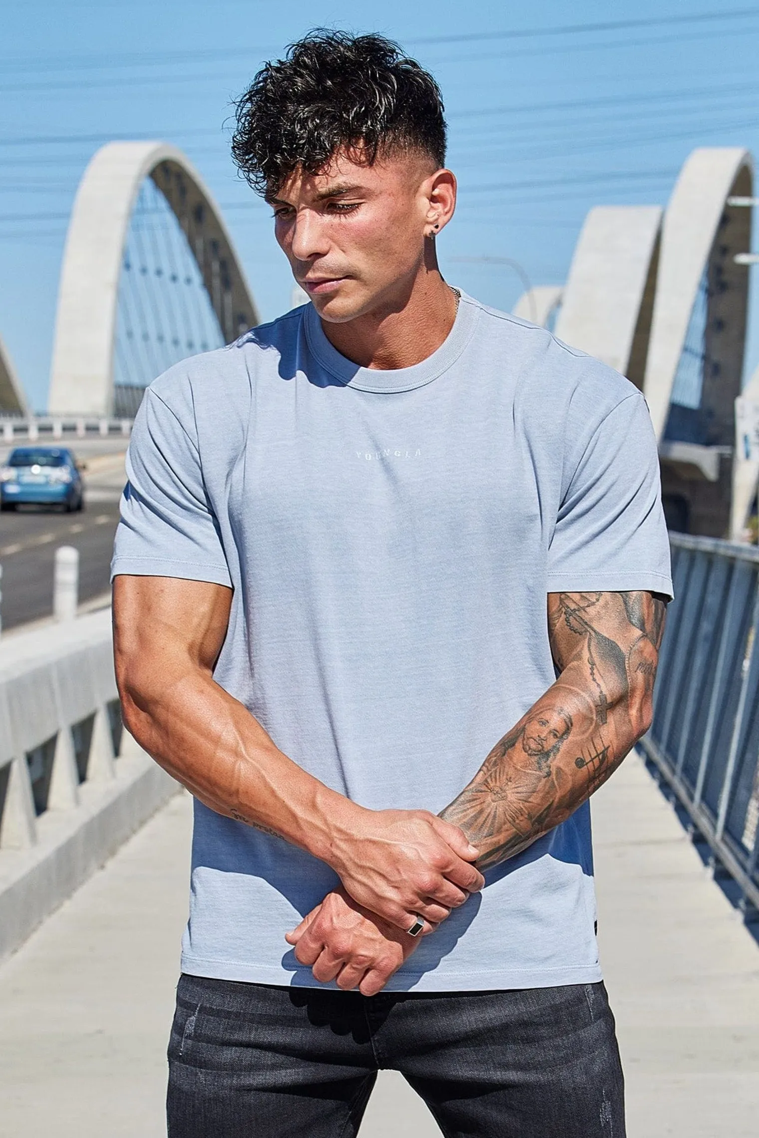 Shirts<Youngla 472-Mellow Logo Tees Black Wash|Cream Wash|Coal Wash|Dusty Pink Wash