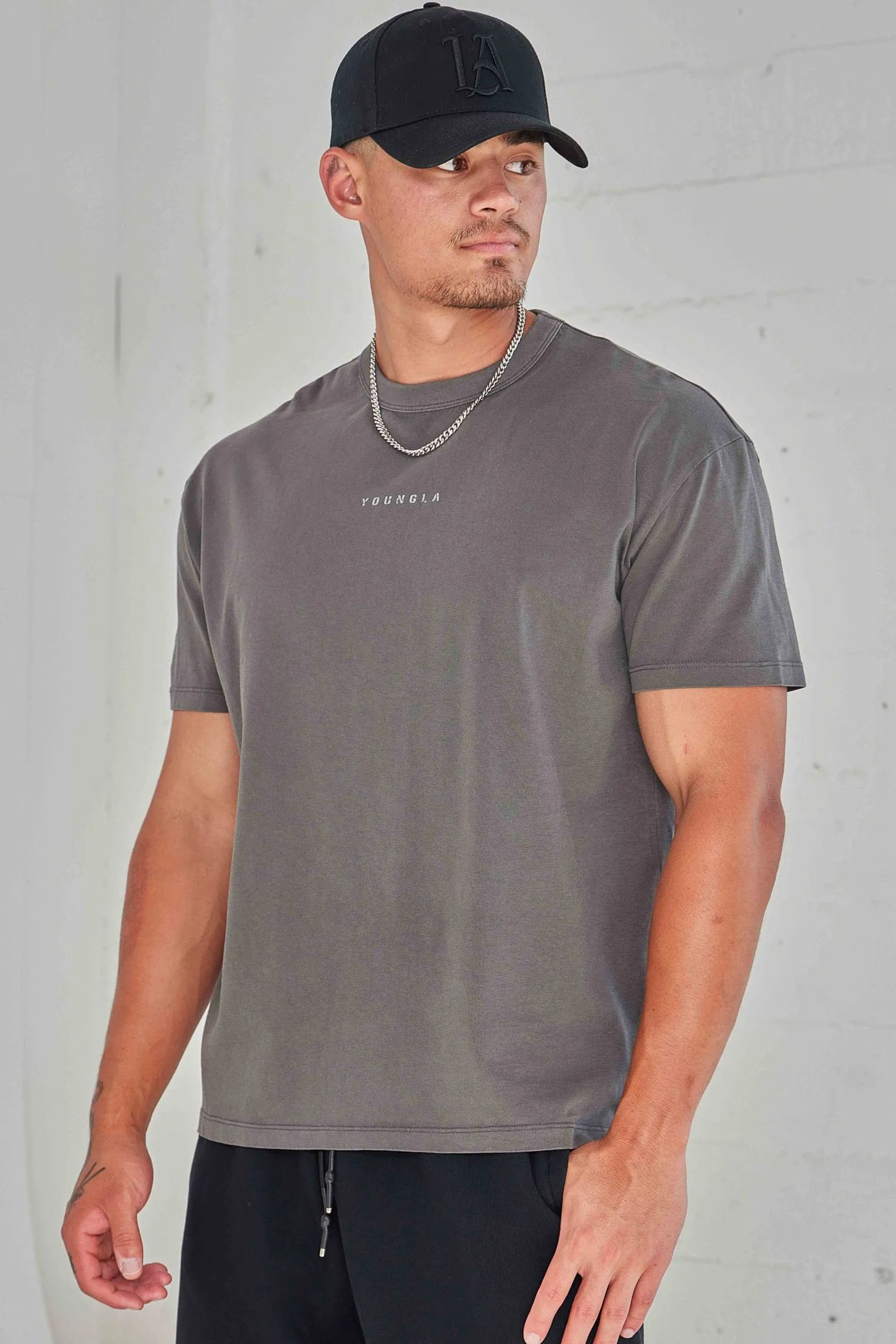Shirts<Youngla 472-Mellow Logo Tees Black Wash|Cream Wash|Coal Wash|Dusty Pink Wash