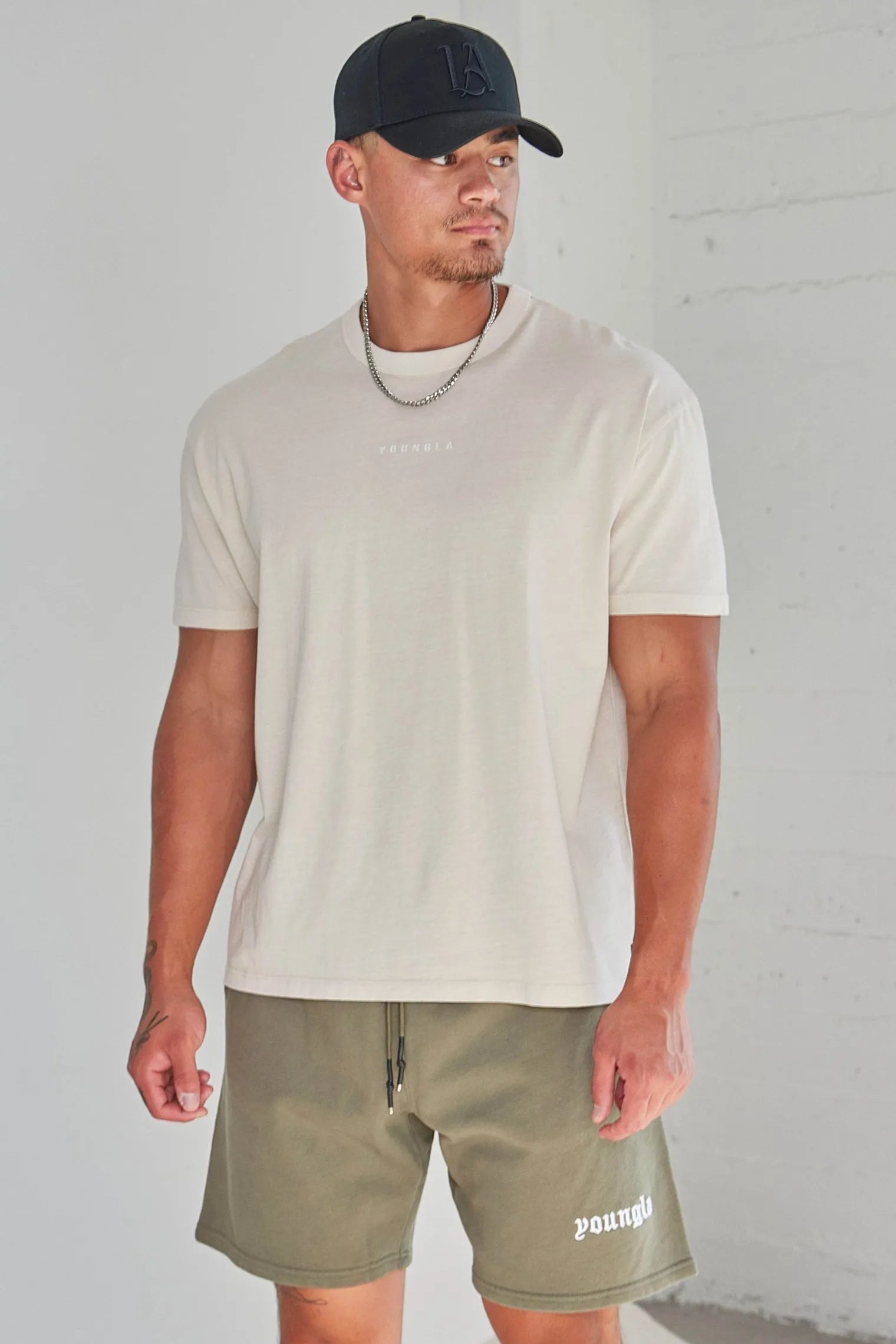 Shirts<Youngla 472-Mellow Logo Tees Black Wash|Cream Wash|Coal Wash|Dusty Pink Wash