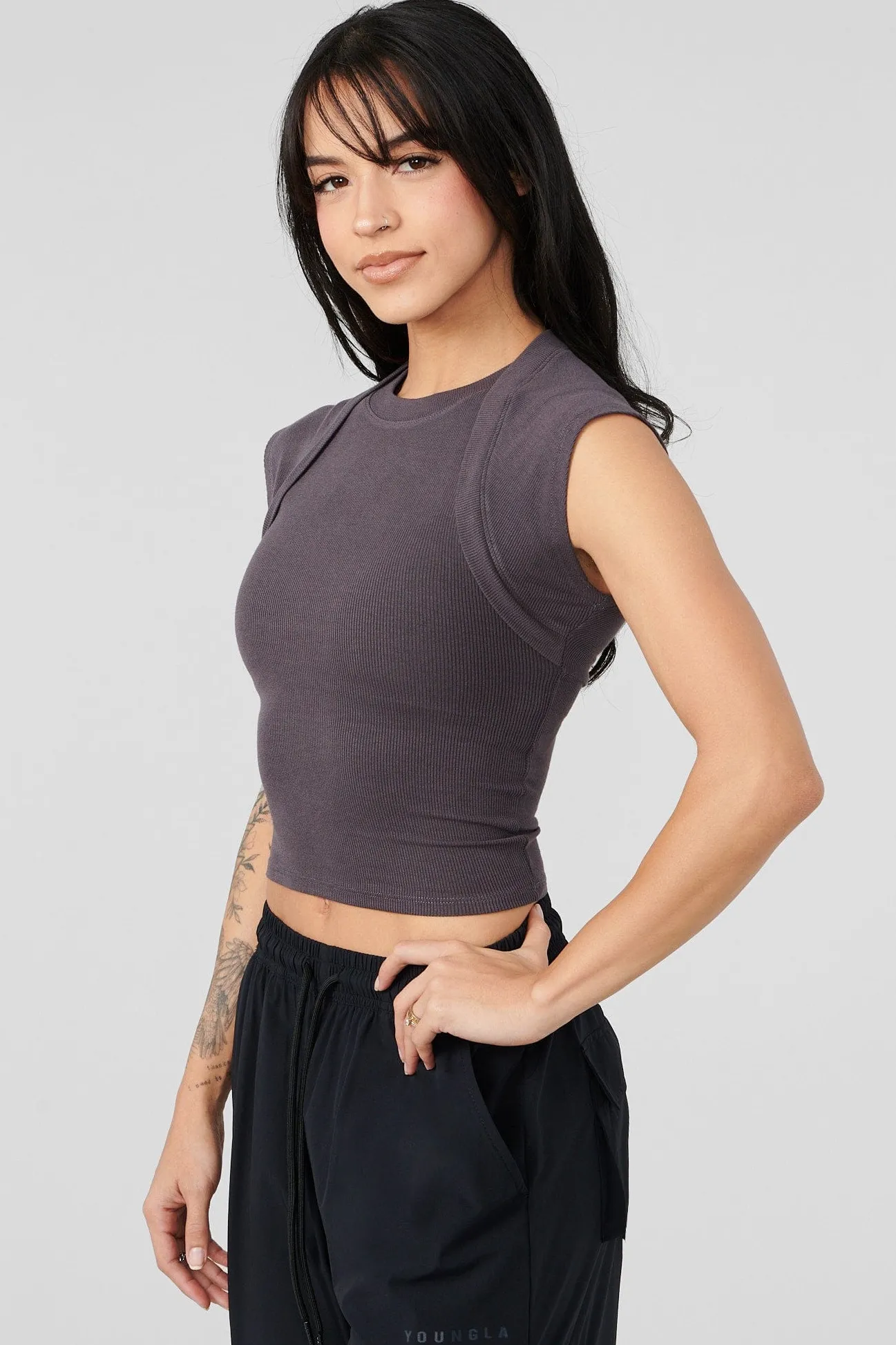 Tops<Youngla W414 Luxe Ribbed Tee Black|Blue Fog|Odyssey Grey|Roasted Almond