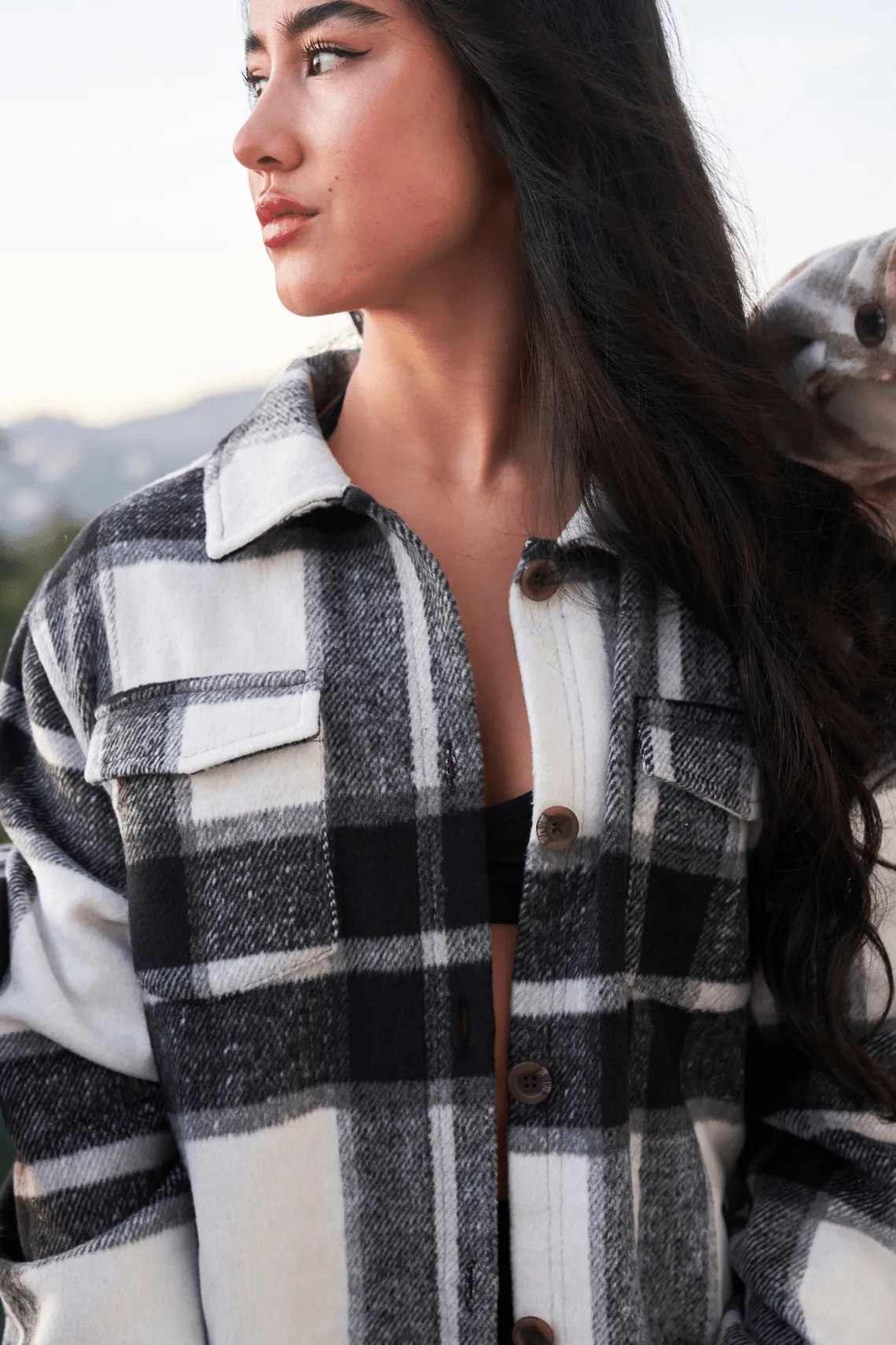 Outerwear<Youngla W515-Urban Shacket Taupe|Beige Plaid|Black|Black Plaid