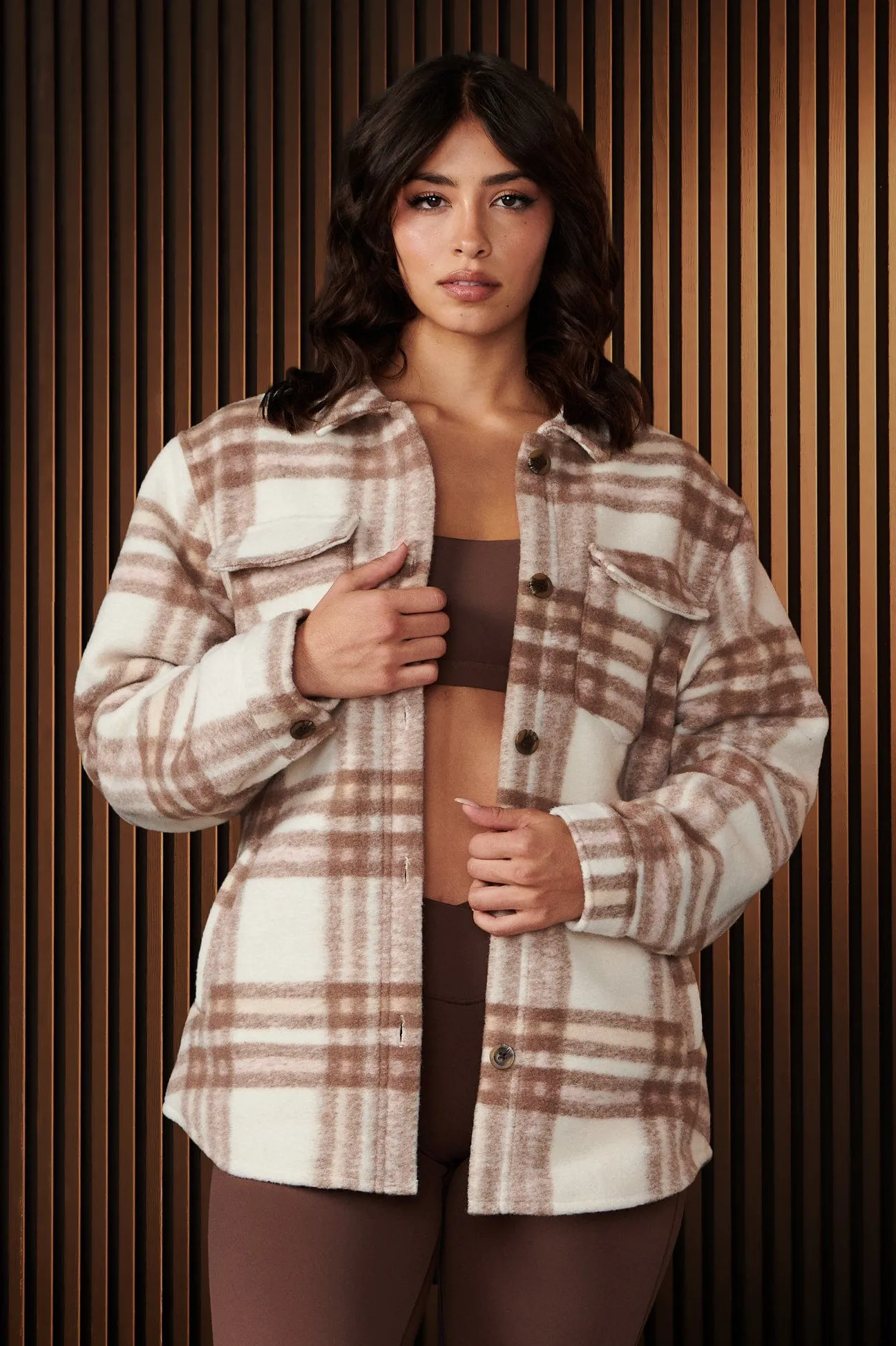 Outerwear<Youngla W515-Urban Shacket Taupe|Beige Plaid|Black|Black Plaid